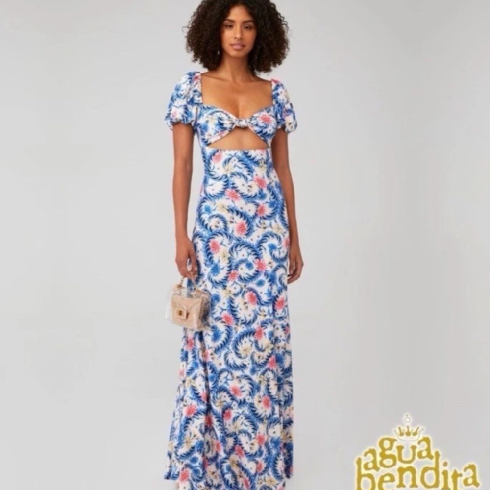 Agua Bendita Blue and Red Patterned cut out full length Dress size medium